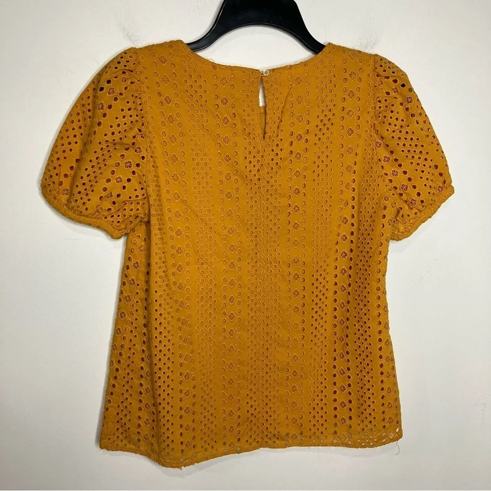 J. Crew eyelet puffed sleeve blouse golden‎ yellow size XS